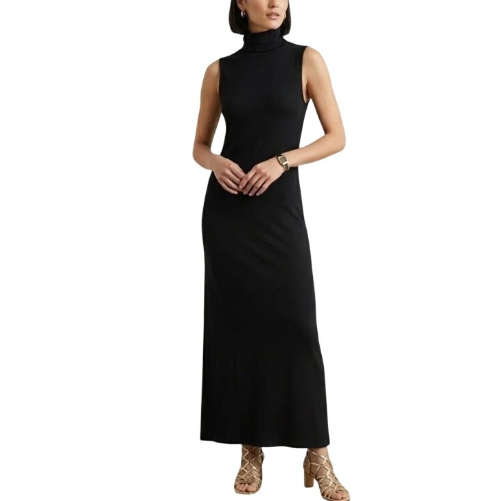 A New Day Turtle Neck Sleeveless Long Dress Black Xs